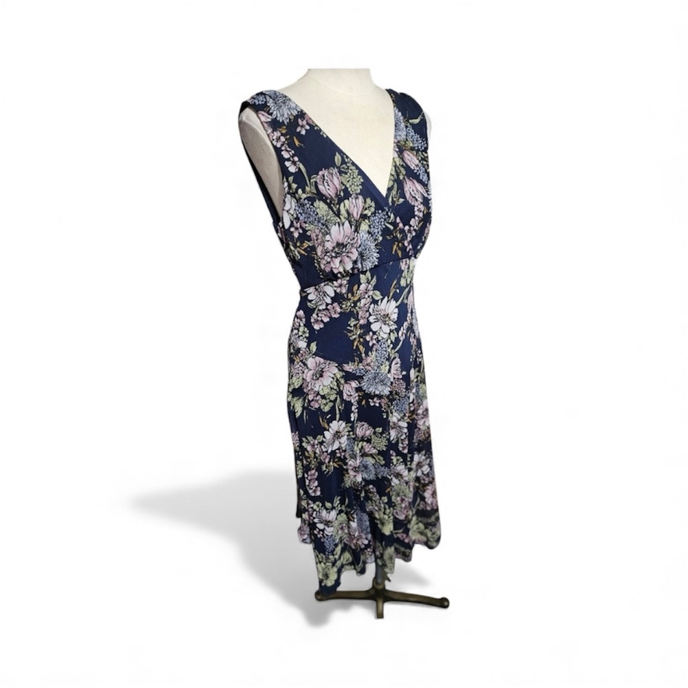 Connected Apparel Navy Floral Midi Boho Style Dress 6 - Picture 2 of 4